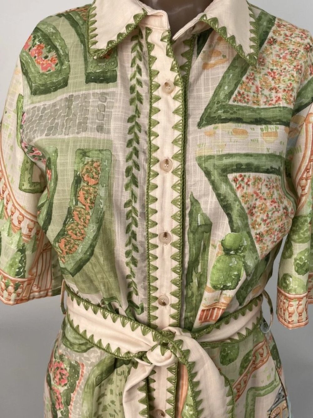 En Saison Womens Mini Shirt Dress Green/Multi Size S Sariyah Belted Button Up - Picture 10 of 11